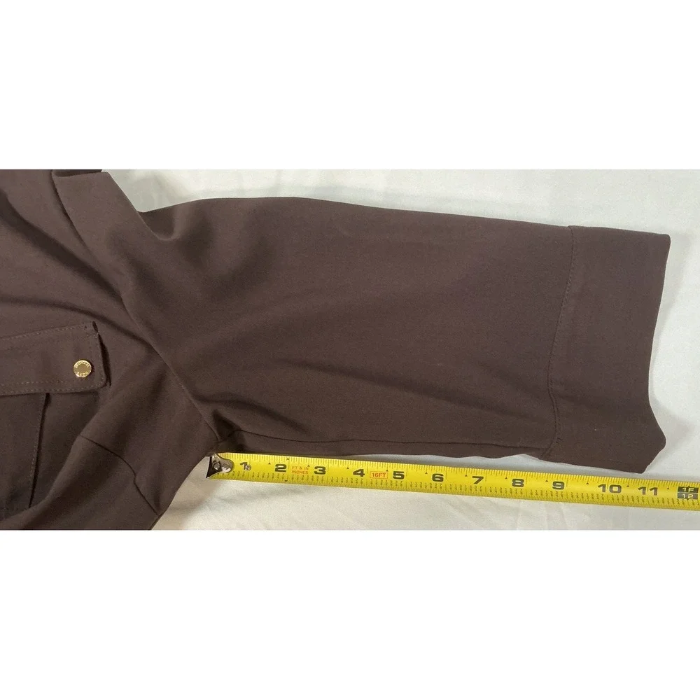 Michael Kors-Brwn-3/4 Adjustable Tab Slv-Shirtdress-Front Zip-Pockets-Belt-S-EUC
